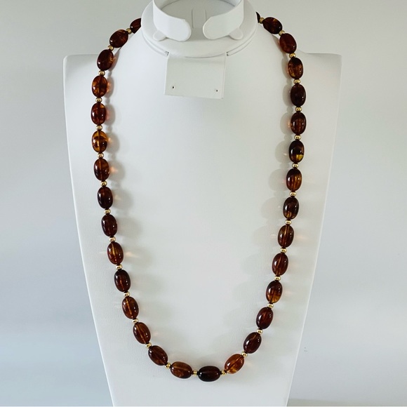 Avon Jewelry - Avon, Vintage 80's Turtle Bay Tortoise and Gold Tone Beaded Necklace